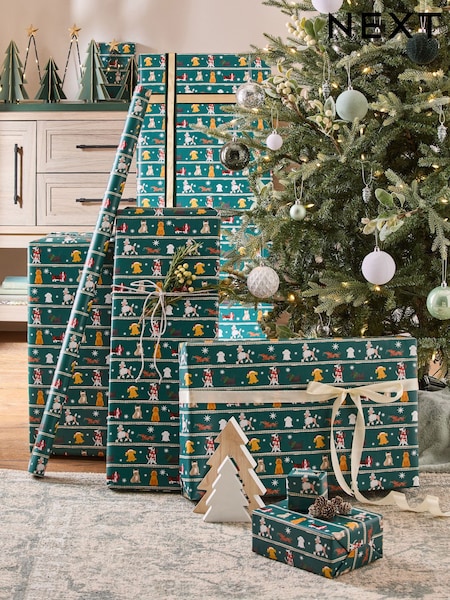 Green Festive Dogs Extra Wide, 10m Christmas Wrapping Papers (AY6881) | £7