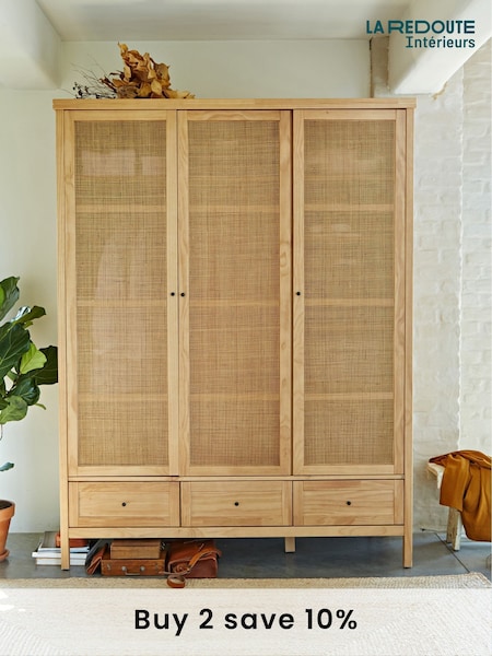 La Redoute Intérieurs Natural Gabin Solid Pine & Rattan Triple Wardrobe (AY6941) | £1,050