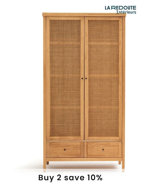 La Redoute Intérieurs Natural Gabin Solid Pine & Rattan 2-Door Wardrobe (AY6961) | £675