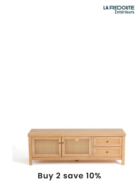 La Redoute Intérieurs Natural Gabin Sold Pine & Cane TV Unit (AY6993) | £450