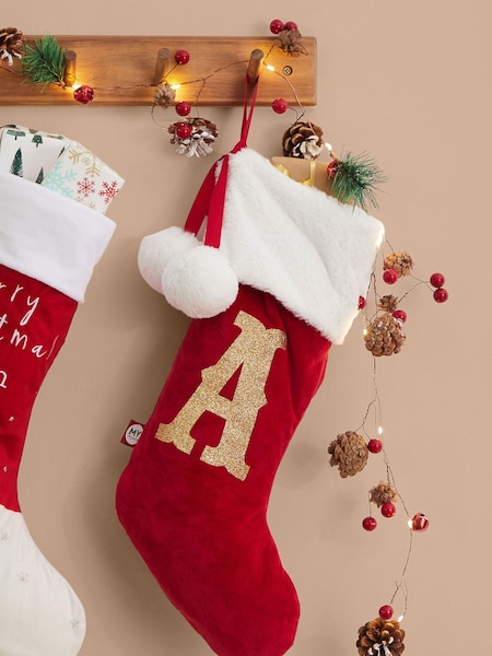 Personalised Small Red Embossed Velvet Stocking by My 1st Years (AY7017) | £26