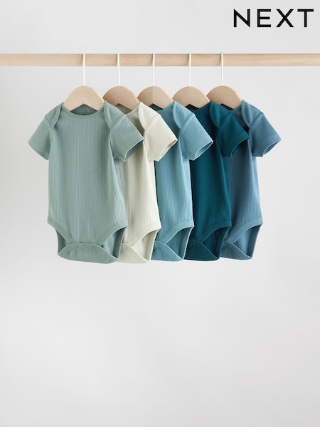 Blue Baby Short Sleeve Bodysuits 5 Pack (AY7109) | £14 - £16
