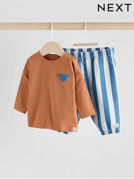 Rust/Blue Stripe Baby Top and Trousers Set (0mths-2yrs) (AY7120) | £0