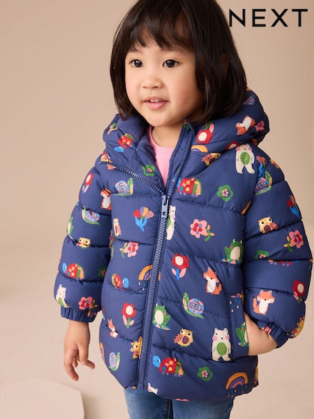 Navy Shower Resistant Fleece Lined Hooded Padded Coat (3mths-7yrs) (AY7143) | £20 - £24