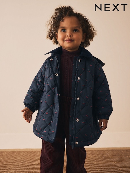 Navy Cherry Shower Resistant Embroidered Coat With Collar (3mths-7yrs) (AY7152) | £30 - £34