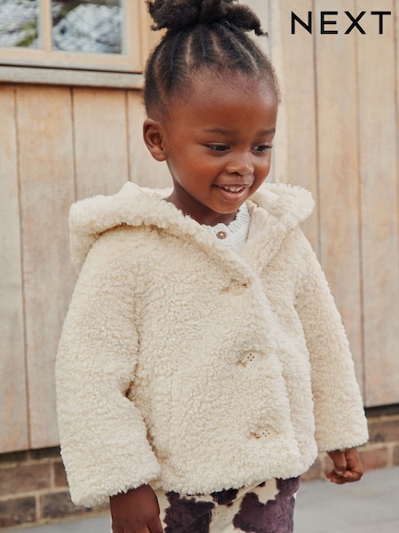 Cream Hooded Borg Jacket (12mths-7yrs) (AY7153) | £25 - £29