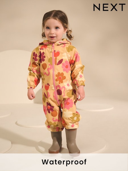 Ochre Floral Waterproof Printed Puddlesuit (3mths-7yrs) (AY7157) | £21 - £25