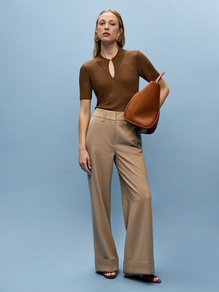 Vivere Brown Rose High Waist Wide Leg Tailored Trousers (AY7189) | £185