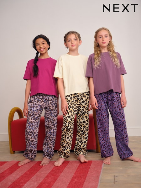Plum/Brown Animal Print Joggers Pyjamas 3 Pack (AY7190) | £27 - £34