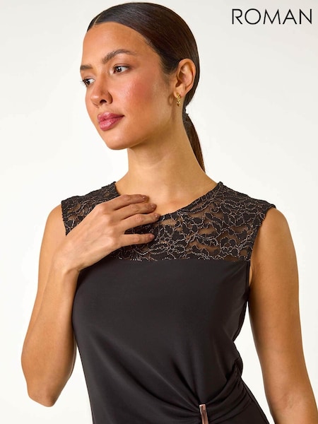 Roman Black Lace Yoke Gathered Waist Top (AY7226) | £32