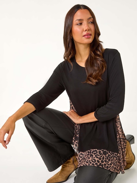 Roman Black Animal Print Mesh Hem Tunic (AY7228) | £32