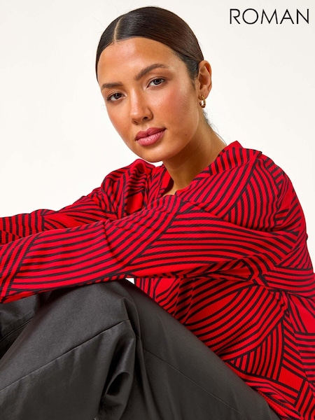 Roman Red Geometric V-Neck Stretch Top (AY7235) | £32