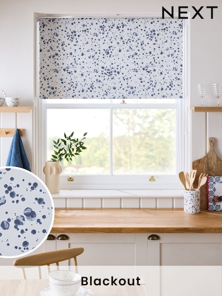 Blue Ready Made Blackout Kitchen Roller Speckle Print Blinds (AY7257) | £24 - £54