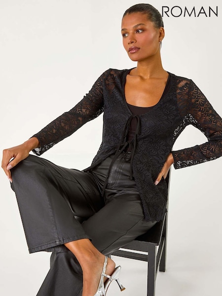 Roman Black Front Tie Lace Cardigans (AY7271) | £40