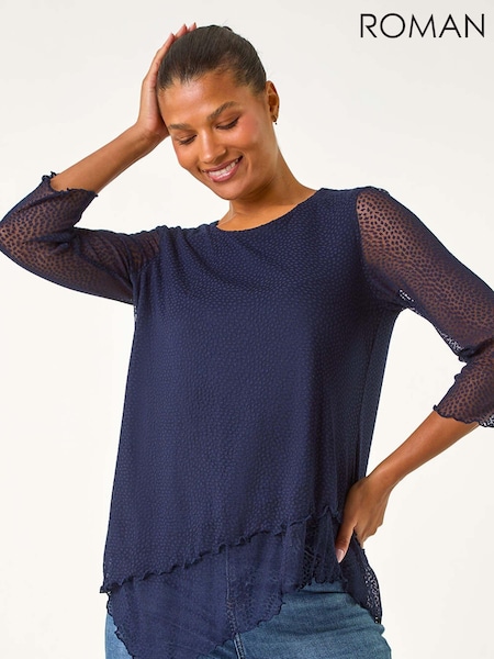 Roman Blue Animal Print Burnout Asymmetric Tunics (AY7281) | £40