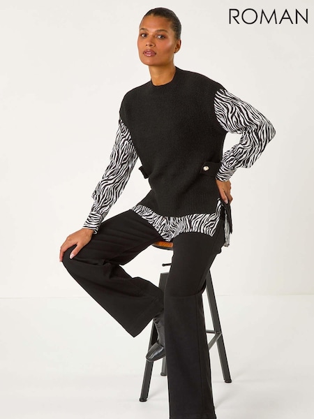 Roman Black 2 In 1 Animal Print Knit Jumper (AY7287) | £45