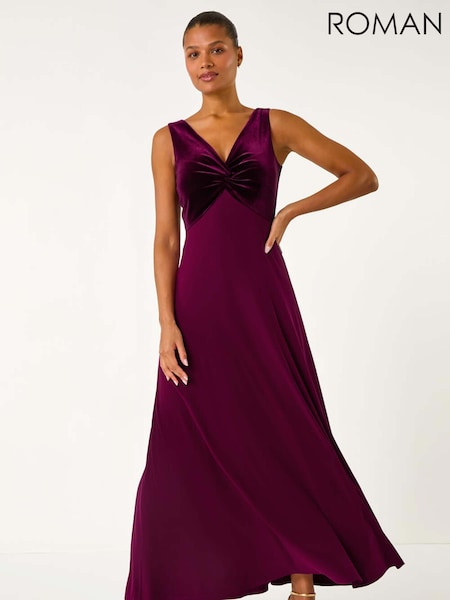 Roman Purple Velvet Bodice Stretch Maxi Dress (AY7291) | £70