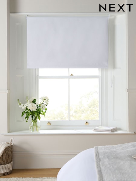 White Ready Made Printed Plain Blackout Roller Blinds (AY7411) | £20 - £44
