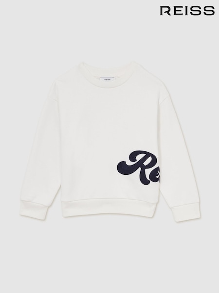 Reiss White Grover 13-14 yrs Cotton-Blend Logo Script Sweatshirt (AY7474) | £40