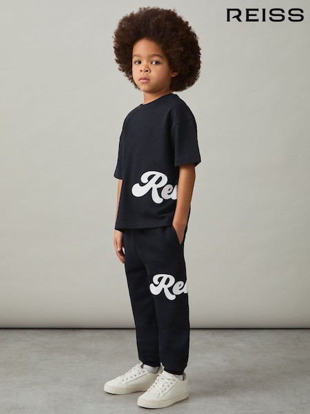 Reiss Navy Freddie 3-9 yrs Cotton Script-Logo Oversized T-Shirt (AY7484) | £18