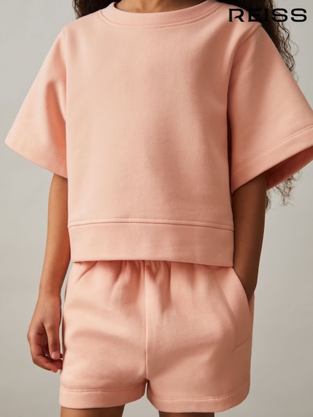 Reiss Peach Meg Cotton-Blend Sweatshirt And Shorts Set (AY7497) | £28