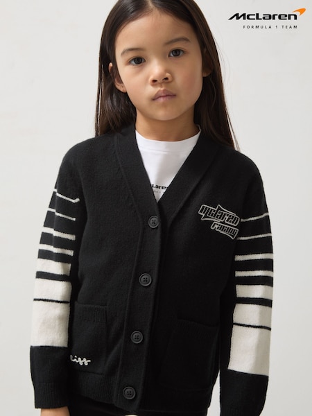 Reiss Black Boom 9-13 yrs Unisex Fit McLaren F1 Team Varsity Wool-Cashmere Cardigan (AY7527) | £66