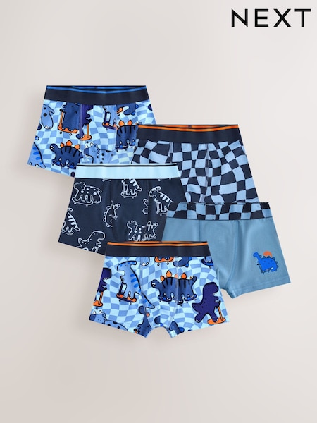Dino Checkerboard Pattern Trunks 5 Pack (1.5-16yrs) (AY7584) | £14 - £16