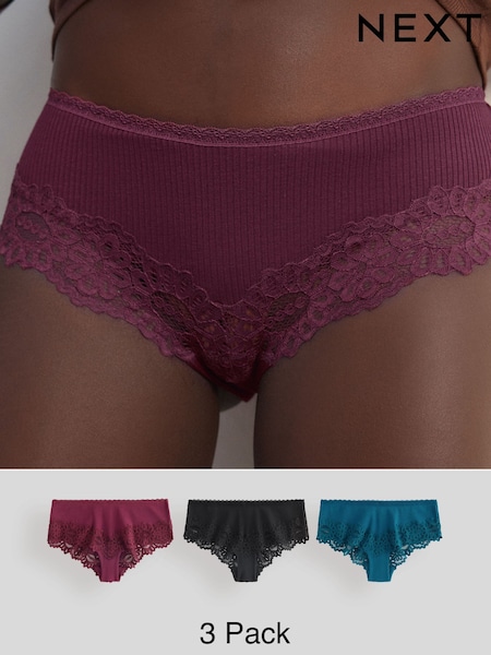 Blue/Pink Hipster Lacetop Rib Knickers 3 Pack (AY7597) | £20