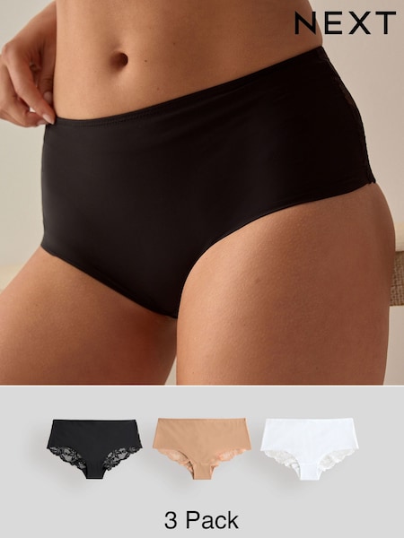 Black/White/Praline Nude Short No VPL Lace Back Briefs 3 Pack (AY7613) | £18