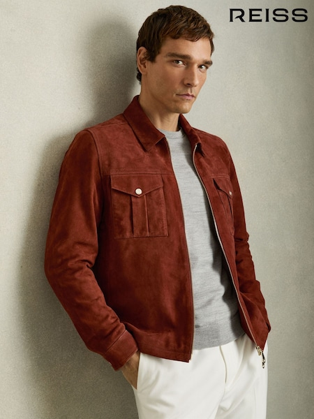 Reiss Burnt Red Belle Suede Zip-Through Jacket (AY7668) | £398