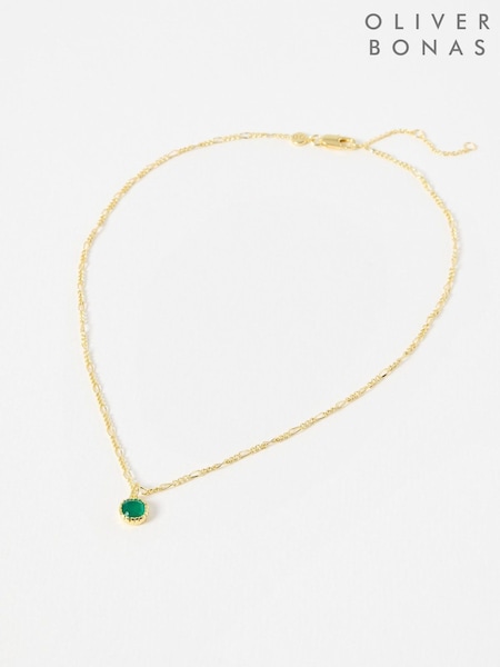 Oliver Bonas Green Briar Onyx Gold Plated Pendant Necklace (AY7695) | £50