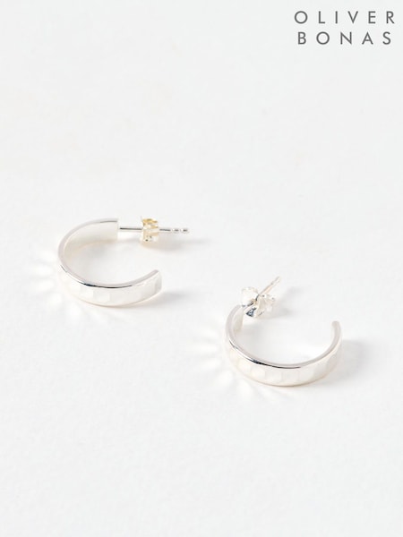 Oliver Bonas Silver Tone Donna Disco Textured Hoop Earrings (AY7724) | £39.50