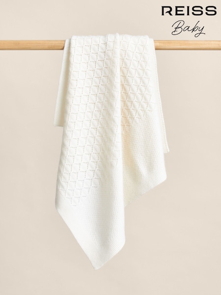 Reiss Ivory Lou 100% Cashmere Pointelle-Knit Blanket (AY7745) | £0
