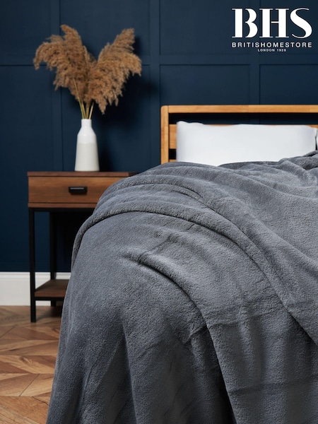 BHS Charcoal Microfleece Throw (AY7813) | £16