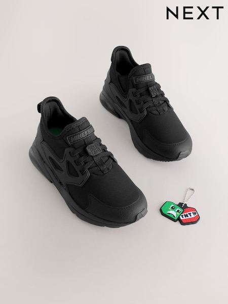 Black Standard Fit (F) Minecraft Elastic Lace School Trainers (AY7834) | £30 - £34