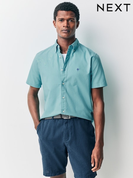 Teal Blue Oxford Short Sleeve 100% Cotton Shirt (AY7853) | £24