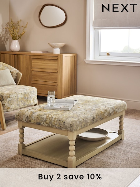 Non Buttoned Boucle Chenille Meadow Print Yellow Lancaster Upholstered Coffee Table (AY7908) | £275