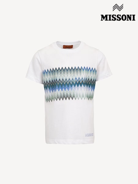Missoni Zig Zag Graphic Short Sleeve Logo White T-Shirt (AY8071) | £112 - £125