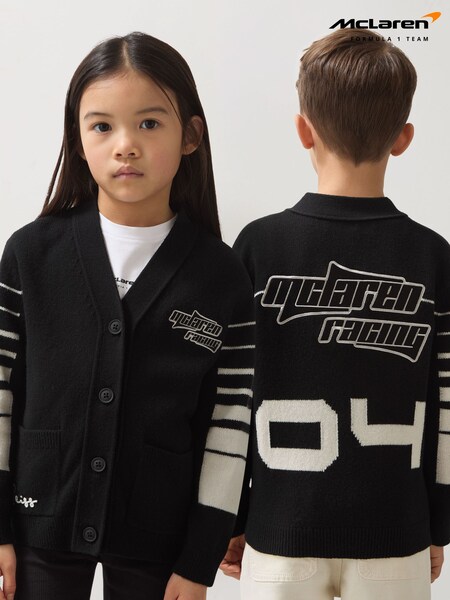 Reiss Black Boom 3-9 yrs Unisex Fit McLaren F1 Team Varsity Wool-Cashmere Cardigan (AY8086) | £62
