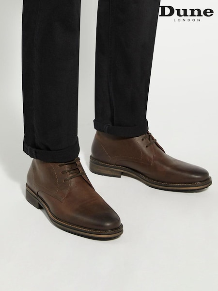 Dune London Brown Wide Fit Charleys Ankle Boots (AY8098) | £129