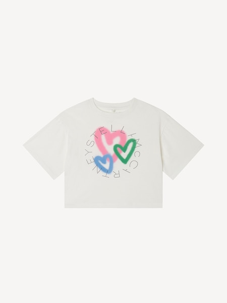 Stella McCartney Kids Love Heart Print Logo Short Sleeve Cropped White T-Shirt (AY8158) | £28