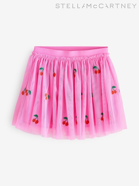 Stella McCartney Kids Pink Strawberry Embroidered Mesh Skirt (AY8172) | £48