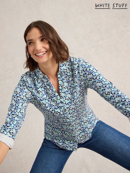 White Stuff Blue Annie Jersey 100% Cotton Shirt (AY8173) | £45