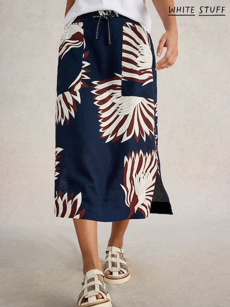 White Stuff Blue Elle Linen Blend Skirt (AY8181) | £65