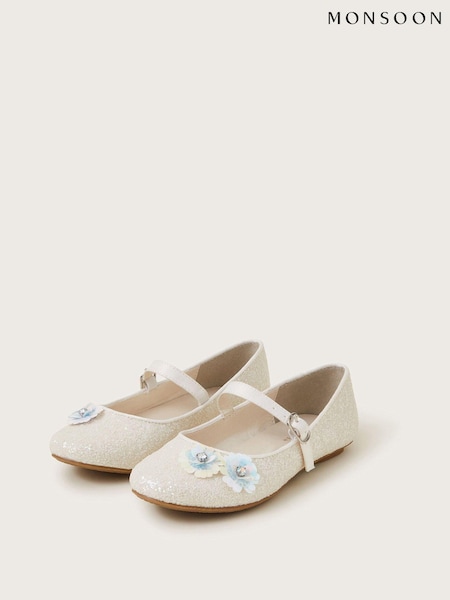 Monsoon Natural Glitter Sequin Flower Ballet Flats (AY8221) | £26 - £30