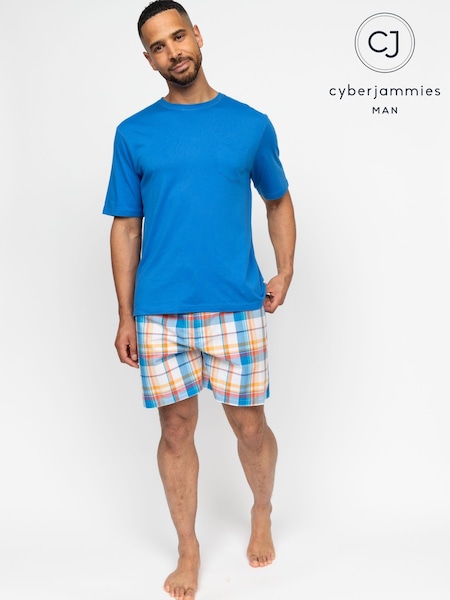 Cyberjammies Blue Check Bottoms and Solid Jersey T-Shirt Pyjamas Set (AY8222) | £46