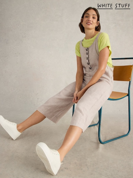 White Stuff Natural Viola 100% Linen Dungarees (AY8226) | £80