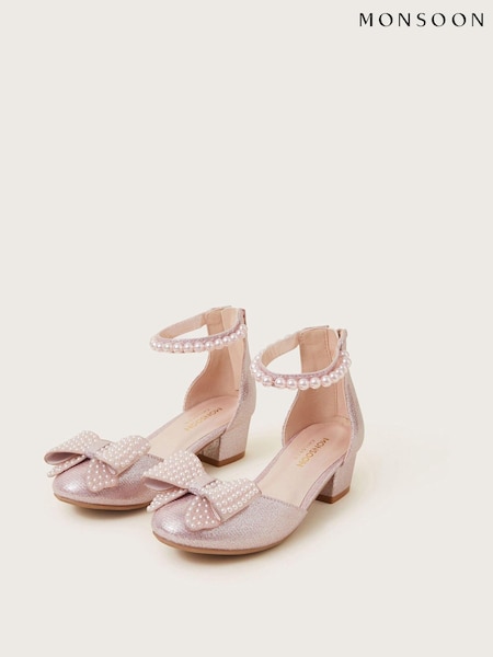 Monsoon Pink Pearl Bow Glitter Heels (AY8237) | £29 - £33