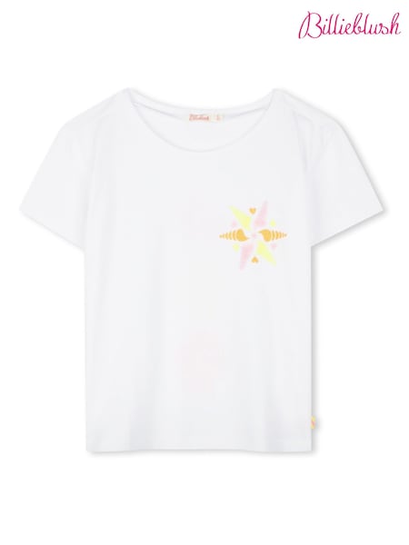 Billieblush Back Graphic Logo Short Sleeve 100% Cotton White T-Shirt (AY8282) | £35