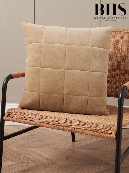 BHS Sand Square Stitch Quilted 100% Cotton Cushion (AY8343) | £18